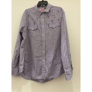 Robert Graham Shirt Freshly Laundered Purple Striped Embroidered Plaid XL Men